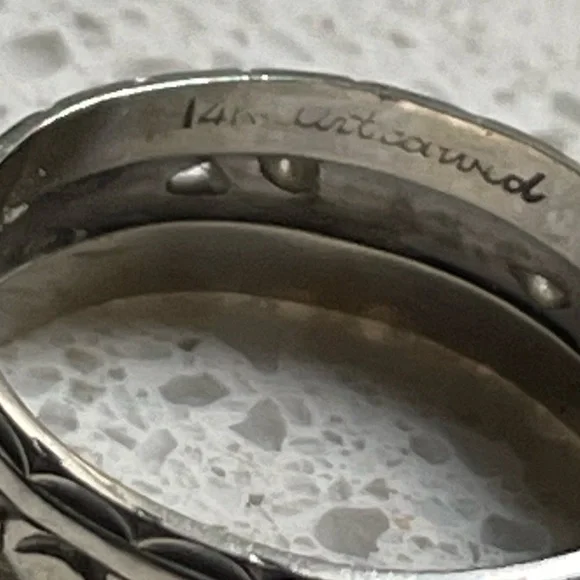 Vintage 14k white gold floral etched cut out engraved band ring size 7